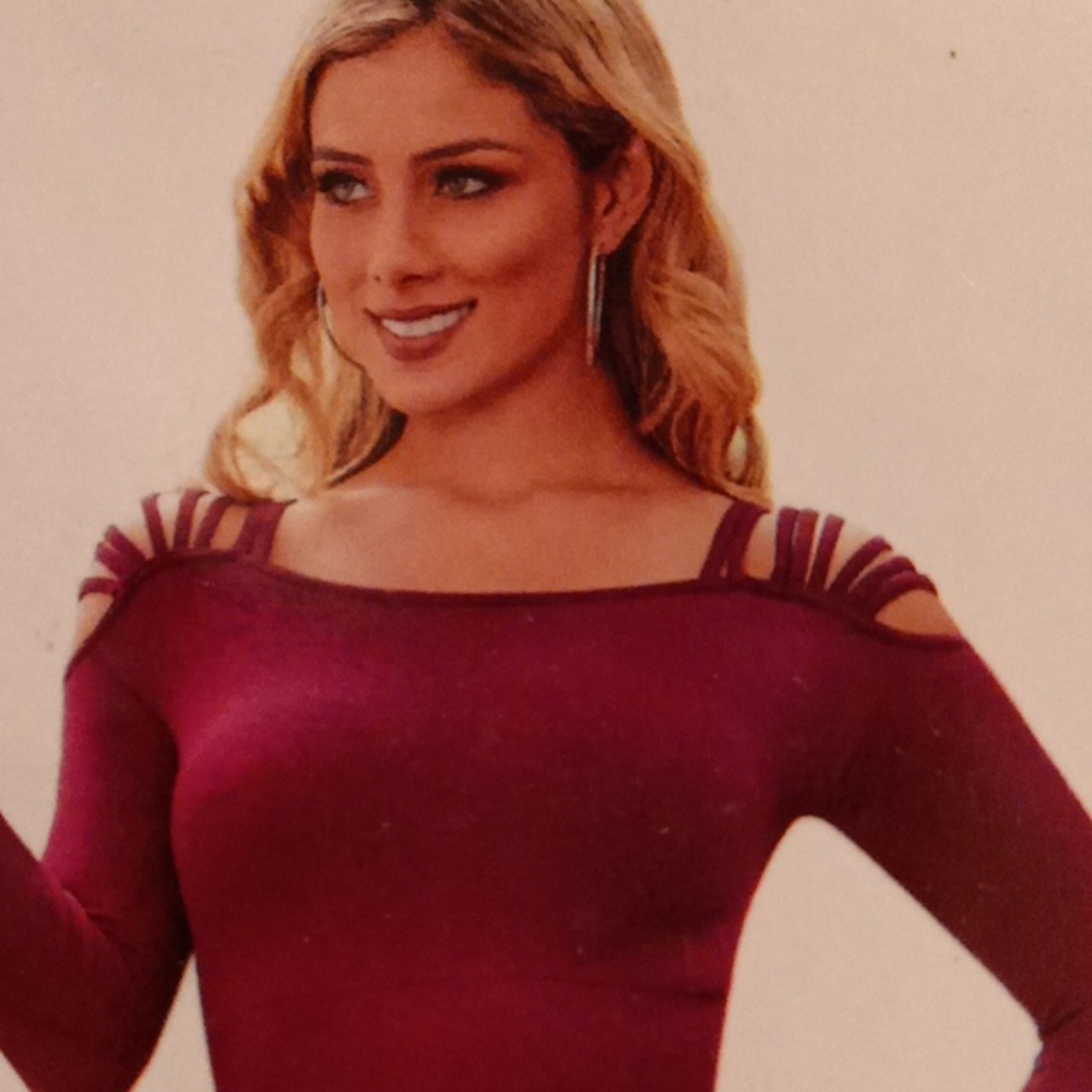 Women's Burgundy Long Sleeve Bodysuit - Picture 3 of 3